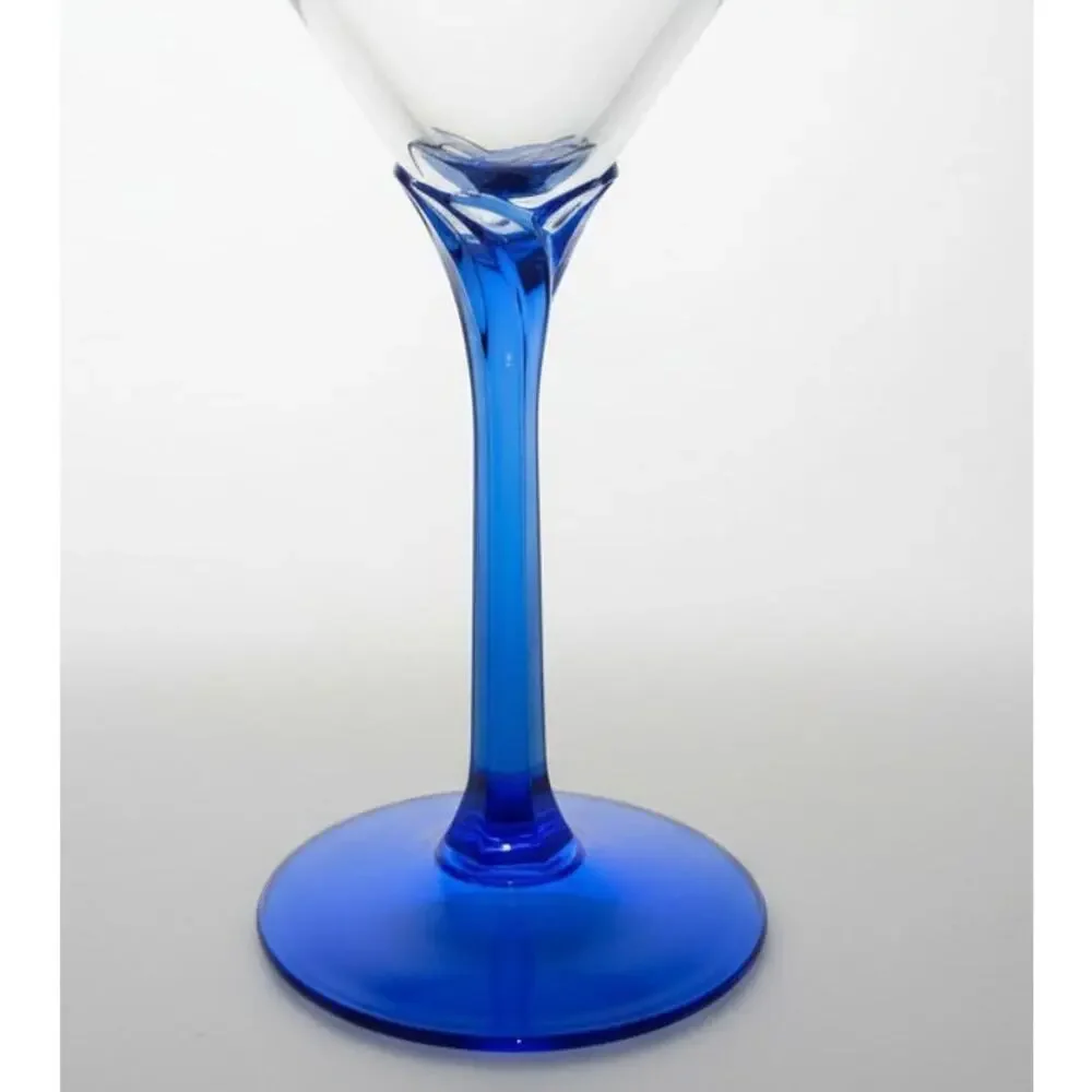 Libbey Domaine Cobalt Blue Stem Martini Cocktail Glasses Set of 2 Vintage